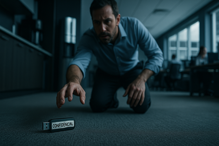pessoa curiosa pegando pen drive no chão