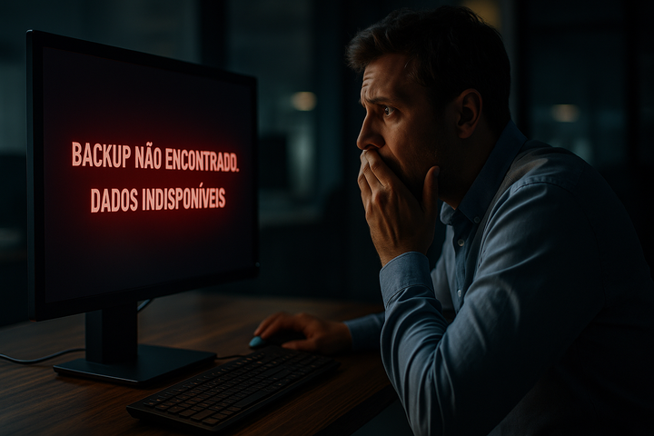 cena impactante de homem olhando backup saas nunca encontrado